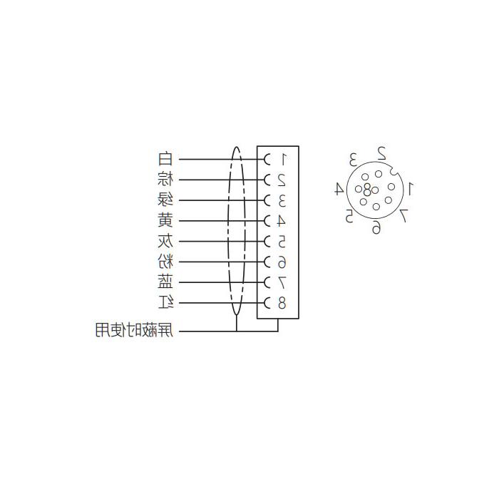 M12 8Pin, straight female, single-end precast PVC non-flexible cable, gray sheathing, 64S325-XXX